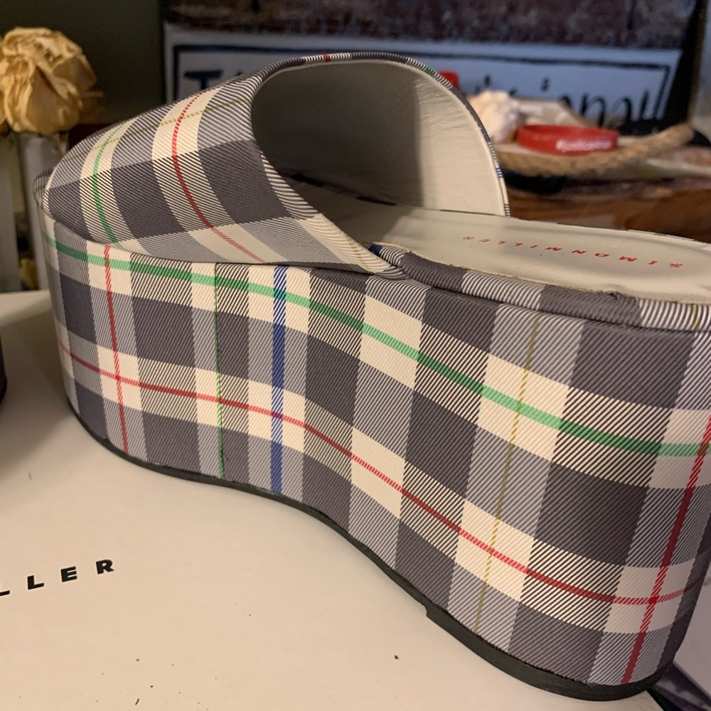 Simon Miller blackout platform in grey plaid